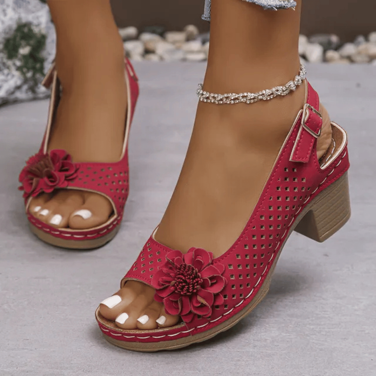 🔥Las más vendidas🔥 Sandalias Ortopédicas de tacón cuadrado con hebilla para mujer